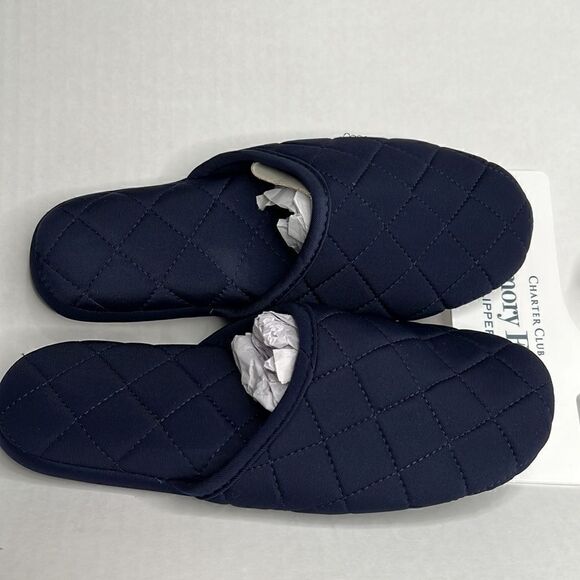 Charter Club navy blue quilted slippers size medium 7 - 8. NWT - Picture 2 of 7